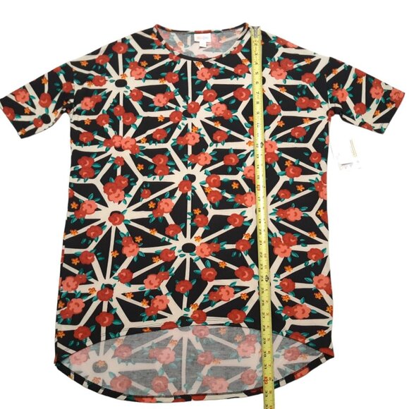 Lularoe Top Womens Small Red Irma Floral Tunic Stretch Short Sleeve New - Picture 4 of 11